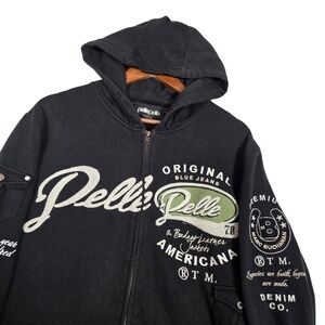 Vintage Pelle Pelle Marc Buchanan Black Full Zip Graphic Hoodie Mens Size Large